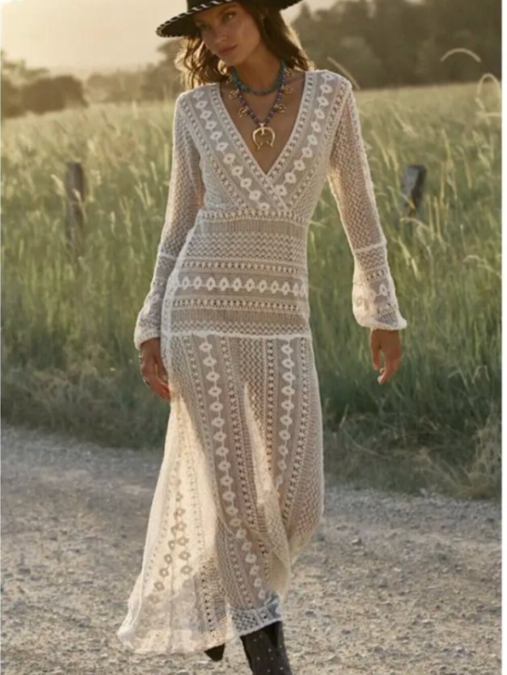 CHASING UNICORNS << Georgia On My Mind Lace Maxi Bohemian Western Dress - Picture 3 of 15